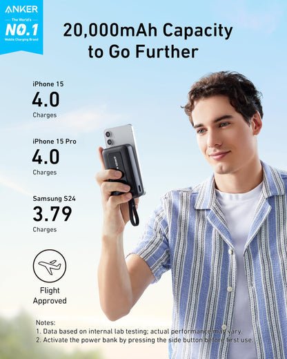 Anker Zolo Power Bank (10K, 30W) with a 5.4-inch (13.7 cm) built-in USB-C cable.