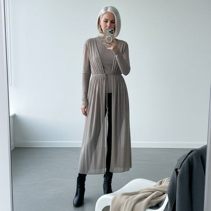 Silver Sheer Mesh Long Cover Up: EMF Shielding